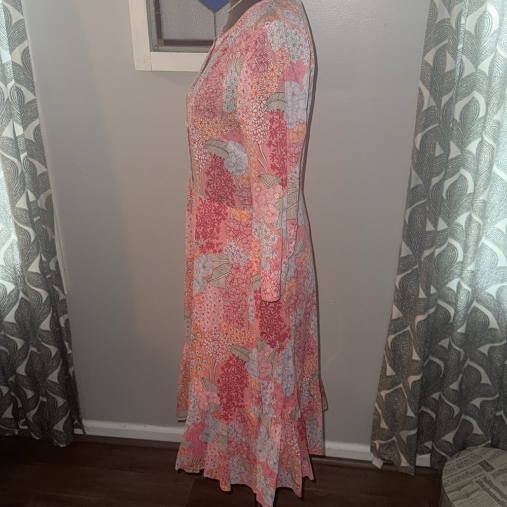 Talbots Pink Floral 100% Cotton Shirt Dress SZ 4 - Picture 5 of 9